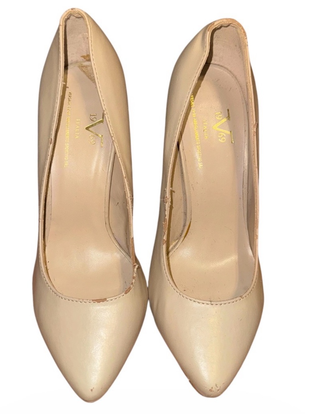 Nude Pointed-Toe Leather Heels